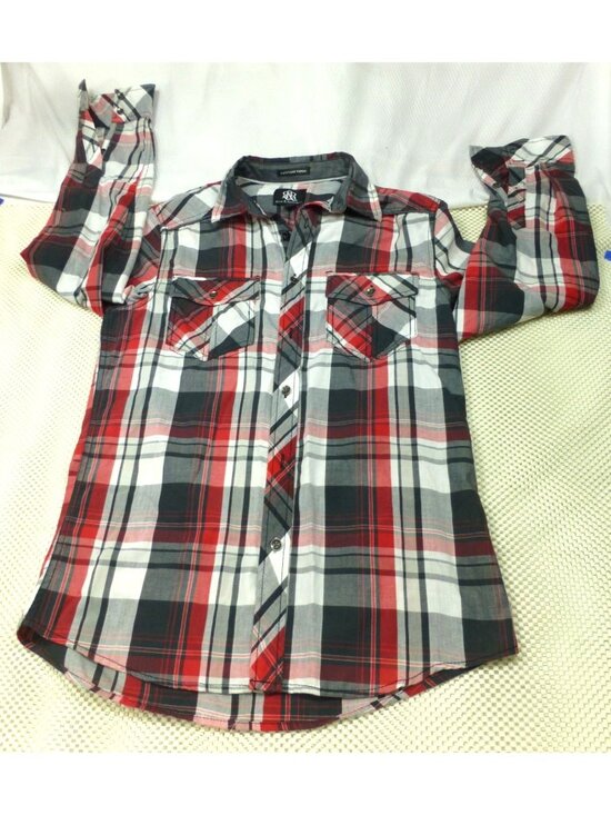 Rock & Republic Other - Rock & Republic Mens Red & Black Plaid Button-Up Long Sleeve Shirt Easy-Care Fab